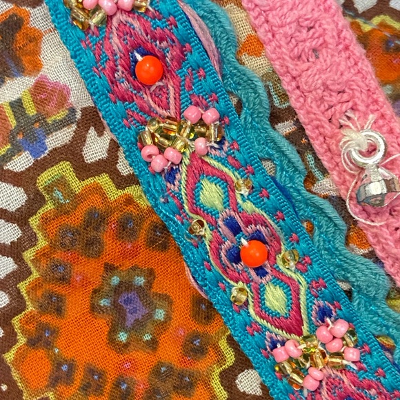 Miss Terre Boho Poncho/ShawlTop M/L Embellished  Cotton Fringe Festival Hippie - Picture 5 of 10